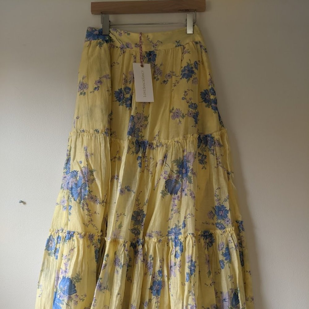 Love Shack Fancy Haru Midi Yellow Skirt